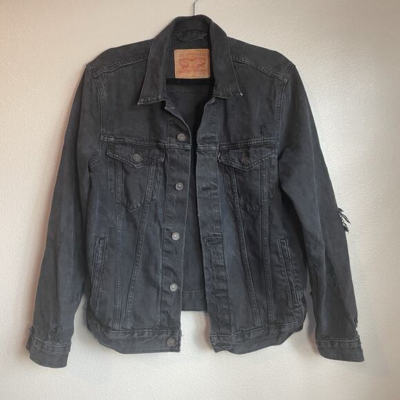 Levis S40116 DENIM JEAN Trucker Jacket Men’s Sz Medium Black - Picture 1 of 9